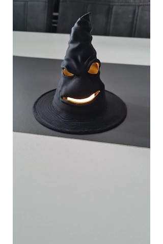 Buradabulabilirsin 3d Baskı Cadı Şapkası Tealight Mumluk Işıklı Yüz Detaylı Cadılar Bayramı Feneri Masa Süsü Siyah Bbz