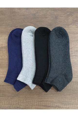 Dikişsiz Kışlık Kalın Havlu Patik Çorap 4 Çift Pamuklu Beyaz