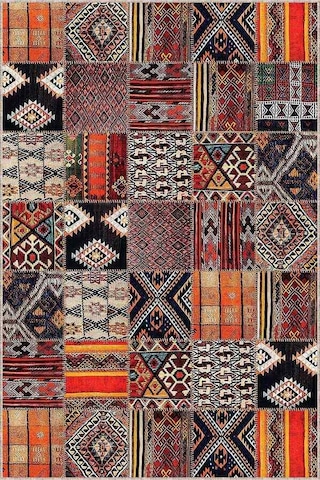 Turuncu Patchwork Kaymaz Tabanlı Dekoratif Halı Ar750n11