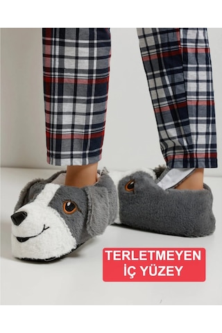Papucumun Dünyası Unisex Yumuşak Taban Sevimli Köpek Panduf Yetişkin Ve Çocuk Kız Ve Erkek Panduf Gri
