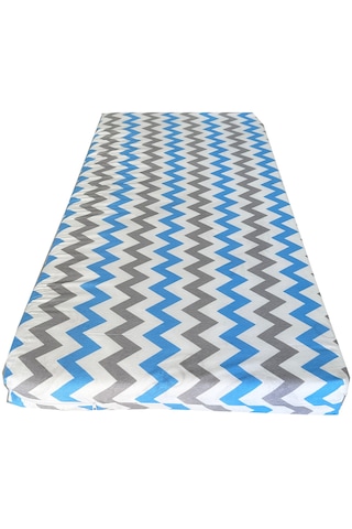 Çocuk Yatağı 60x120x6 Cm Vip Oyun Parkı Sünger Yatak Bebek Yatağı-mavi Gri Zikzak
