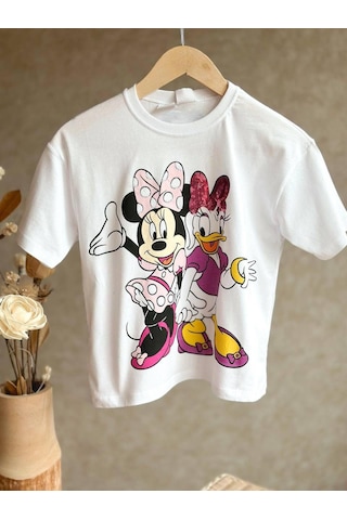 Kız Çocuk Mickey Modelli Pamuk Tişört Beyaz