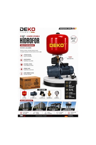 Deko Dkt241kr 1 Hp 24 Lt Otomatik Hidrofor 4 Kat 4 Daire Uyumlu Jet Su Pompası Bakır Hidrofor