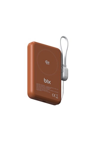 Bix Pb121 Qi2.2 Sertifikalı 25w Kablosuz Magsafe 10000mah Ultra Korumalı Powerbank Dahili Usb-c Kablolu Turuncu