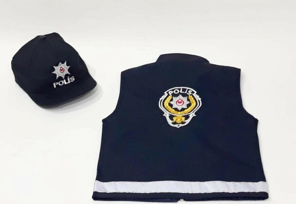 Sevimli Kids Kids Unisex Çocuk Lacivert Polis Şapka Ve Yeleği Kıyafeti Kostümü Lacivert