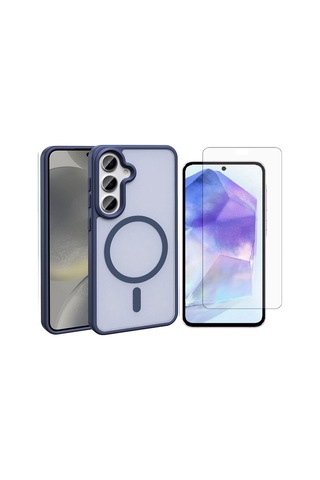Vendas Galaxy Uyumlu S25 Plus Kılıf M-safe Şarj Özellikli Mat Arka Yüzey Zore Sio Kapak + Nano Ekran Koruyucu Lacivert