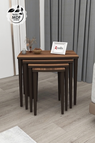 Renlife Zigon Sehpa 4'lü Zigon Mdf Zigon Ahşap Zigon Ceviz Lüx Ceviz Ceviz