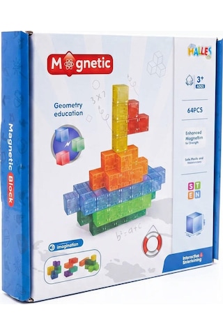 Magnet Küp Yapı Blok Seti 64 Parça - Güçlü Mıknatıslı Eğitici Bloklar