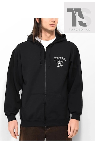Tarzsokak Trasher Skate Sweatshirt Fermuarlı Hırka Siyah Siyah