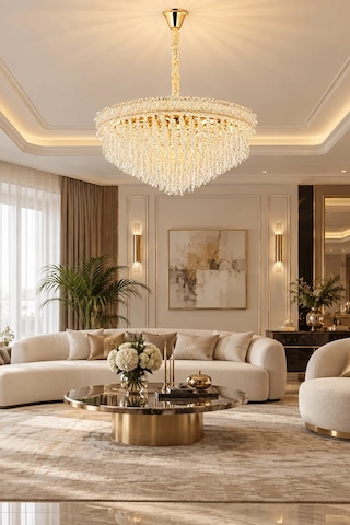 Modern Premium Gold Avize 15xe14 Ampullü Salon Yemek Odası Lüks Sarkıt Avize