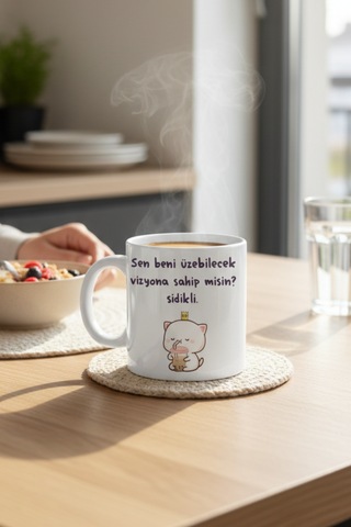 Komik Tasarım Kupa Bardak ''sen Beni Üzebilecek Vizyona Sahip Misin '' Yazılı Seramik Kahve Kupası Beyaz