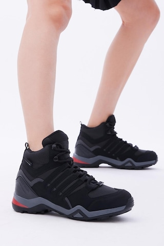 Rahat Kalıp Yanı Şerit Detaylı Bağcıklı Unisex Siyah Füme Trekking Bot Tb242-0 Siyah Füme