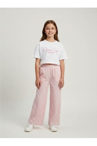 Zekids Kız Çocuk Baskılı Basic T-shirt-17294 Beyaz