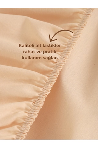 Bej Tek Lastikli Çarşaf Takımı Fitted Pamuklu Kumaş Yastık Kılıflı