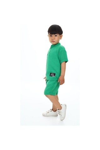 Lolliboomkids Erkek Çocuk Düğmeli Hakim Yaka Müslin Kumaş Şort Takım 2 Parça Yeşil