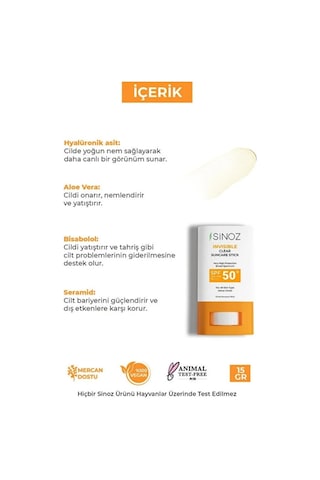 Sinoz Spf50+ Nemlendirici Yüksek Korumalı Şeffaf Stick Güneş Kremi 15 Gr