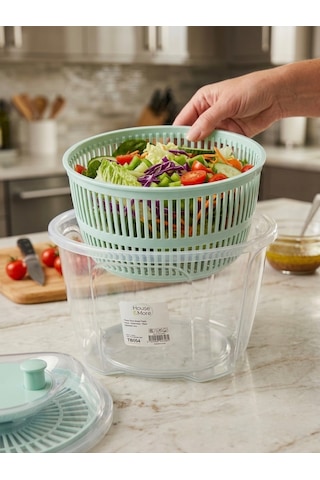 House & More 4.4 Litre Büyük Boy Sebze Meyve Kurutucu Süzgeçli Salata Dönencesi 3 Renk Turkuaz