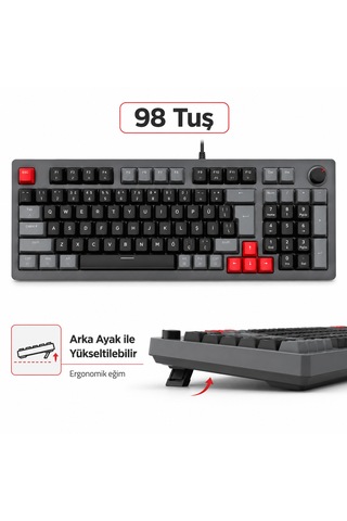 Mekanik Gaming Klavye Türkçe Q Kırmızı Switch 98 Tuş Rainbow Aydınlatmalı Usb Kablolu Oyuncu Klavyesi