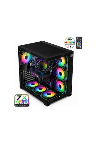 Alpha Elite 7x Argb Fan Kumanda Ve Kontrolcü Atx Boş Bilgisayar Kasası Siyah