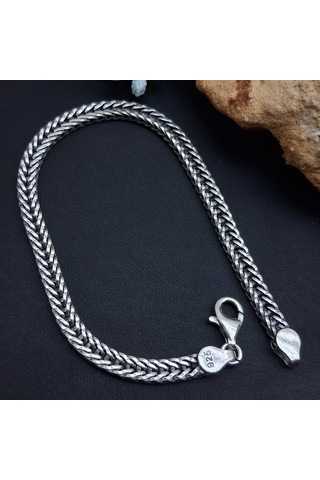 925 Ayar Gümüş Tilki Kuyruğu Kare Model Bileklik 5 Mm