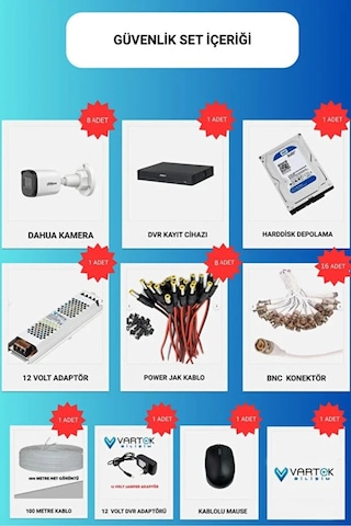 8 Kameralı 2mp Gece Renkli Güvenlik Kamerası Seti, 500 Gb Hdd, Fullhd İç Dış Mekan Uyumlu 27625506