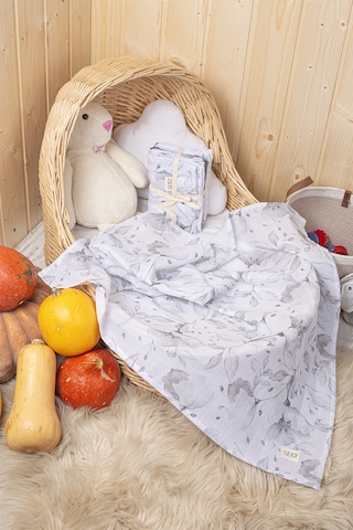 Luckka Dijital Baskılı 3'lü Müslin Örtü Seti - 75x75 Cm - Zt5000 Gri Gri