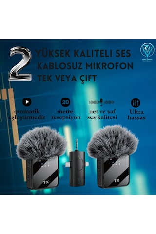 F11-2 Mikrofon. 2 Küçük Mikrofonun 3'ü 1 Arada, iPhone Uyumlu, Android Telefonlar Ve Kamera 6,35mm Fişi Var