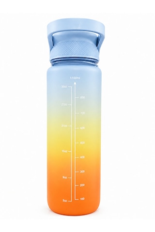 Motivasyon Su Matarası 1100 Ml Zaman Çizelgeli Sızdırmaz Kilitli Taşıma İpli Spor Matara Mavi