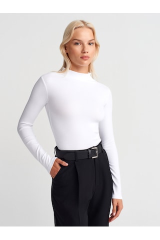 Dilvin 31433 Yarım Balıkçı Yaka Top-beyaz Beyaz