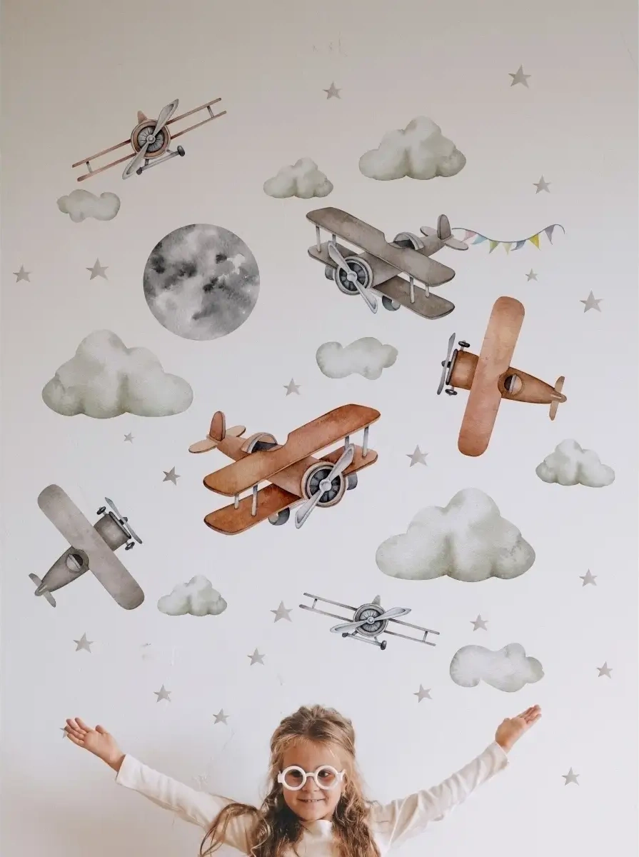 Wallshebno Çocuk Duvar Boyutları İç Mekan Dekorasyon Uçakları 63614307 Gri