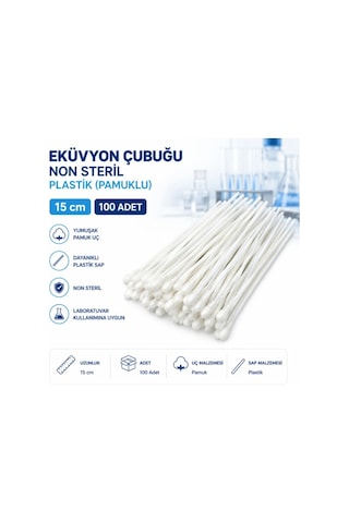 Eküvyon Çubuğu Non Steril Plastik Pamuklu 15 Cm 100 Adet