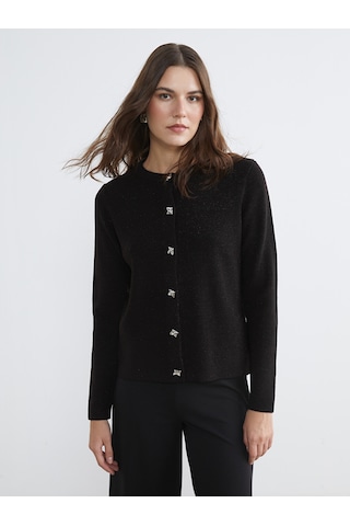 Lcw Comfort Siyah Bisiklet Yaka Kadın Triko Hırka