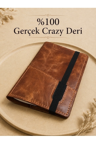 Bilikolik Hakiki Deri A5 Defter Kılıfı, El Yapımı, Telefon Cepli Ajanda Organizer, Defter Ve Kalem Dahil Kahverengi - Taba