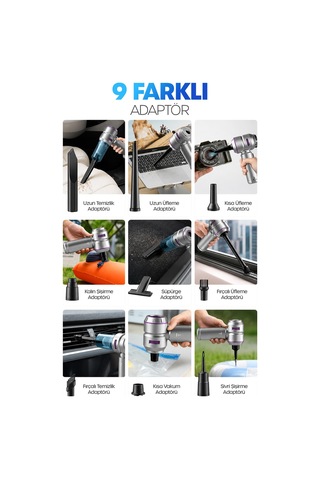 Kablosuz Şarjlı Araç İçi Süpürge 110 W Güçlü Vakum & Üfleme Şişirme Cihazı El Süpürgesi Hl121