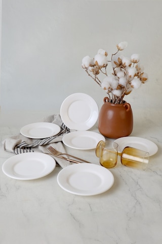 Keramika Beyaz Linda Pasta Tabağı 19 Cm 6 Adet 006 Beyaz
