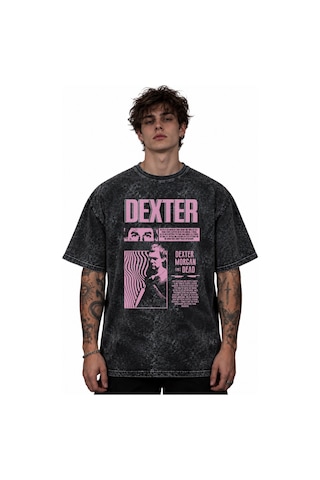 Sevbano Dexter Dizi Baskılı Unisex Oversize Vintage Yıkamalı Tişört Siyah