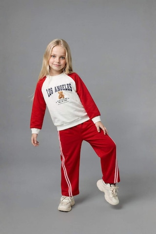 Defacto Regular Fit Ayıcıklı Uzun Kollu Üst Lastikli Paça Alt 2li Takım Kız Bebek I3661a526aurd70 Kırmızı-rd70