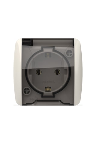 Elbi Eva Beyaz Nemliyer Kapaklı Topraklı Priz Ip54