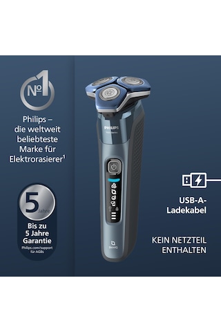 Philips Shaver S7000 - Erkekler İçin Elektrikli Tıraş Makinesi, Islak Ve Kuru Tıraş, Entegre Katlanır Düzeltici, Sakal Düzeltme Aparatı, Temizleme İstasyonu, Seyahat Çantası Ve Şarj İstasyonu Model S7882/54