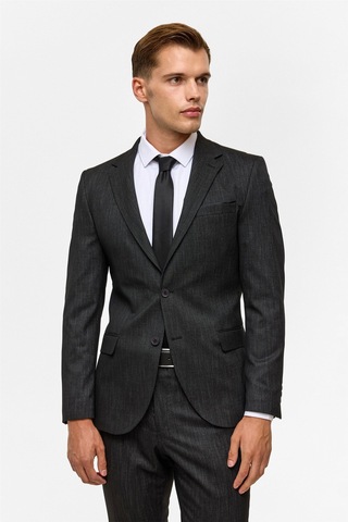 Süvari Siyah Slim Desenli Mono Yaka 6 Drop Takım Elbise-38835 Siyah