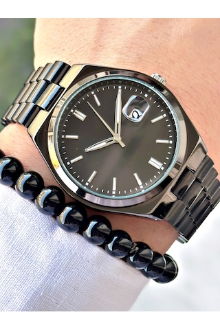 Premium Seri Özel Tasarım Lüks Seri Metal Kordon Classic Erkek Kol Saati-bileklik Hediyeli Siyah