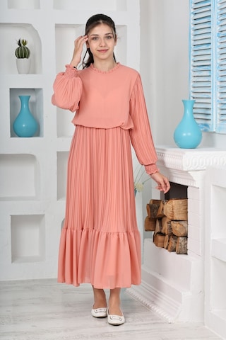 Kız Çocuk Uzun Boydan Pliseli Pamuklu Şifon Uzun Elbise SOMON