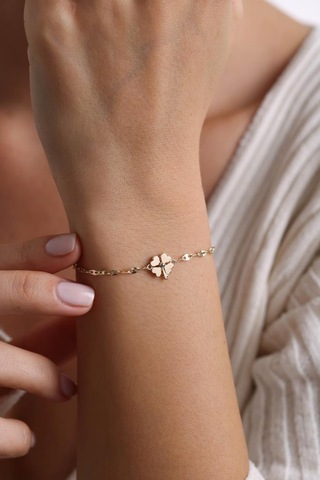 14 Ayar Altın Yonca Bileklik Ekm4841 Sarı Altın