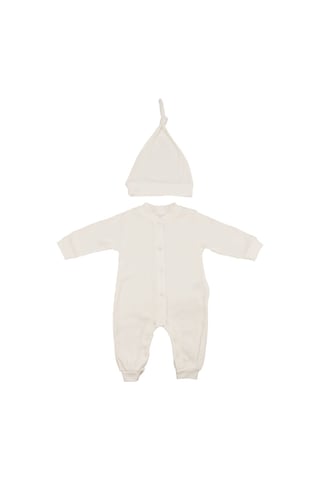 Bebegen Unisex Ekru Fitilli Düğümlü Bereli Çıtçıtlı Tulum Çok Renkli