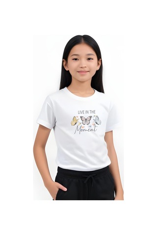 Fyk Kids Kız Çocuk Baskılı Live Kelebek Bel Detayı Lastikli Alt-üst Pijama Takımı Beyaz