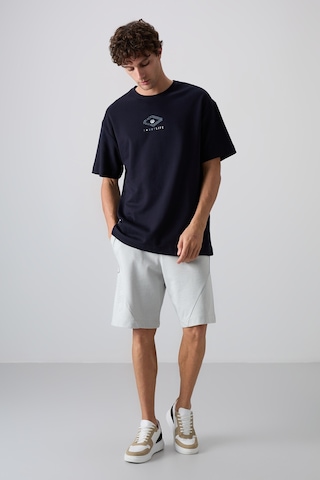 Tommy Life Lacivert Pamuklu Kalın Yumuşak Dokulu Oversize Fit Baskılı Erkek T-shirt - 88325 Lacivert