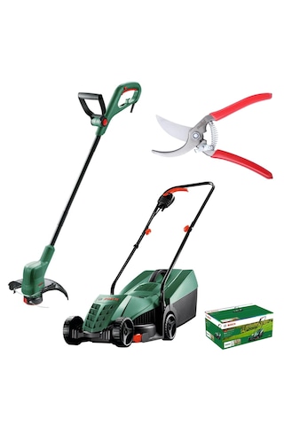 Bosch Easyrotak 32-235 Çim Biçme Makinesi + Easygrasscut 23 Kenar Kesme Makinesi + Çelik Budama Makası