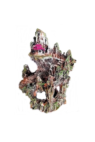 Şatolu Kaya Akvaryum Dekoru 22 Cm - Renk Bordo