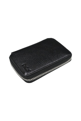 Diga Hakiki Deri Siyah Unisex Fermuarlı Mini Cüzdan