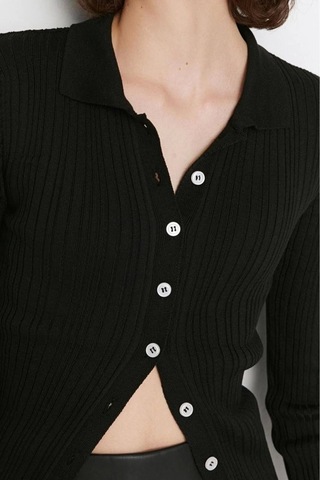 Ersefa Kadın Modern Tarz Slim Polo Yaka Regular Triko Hırka Siyah